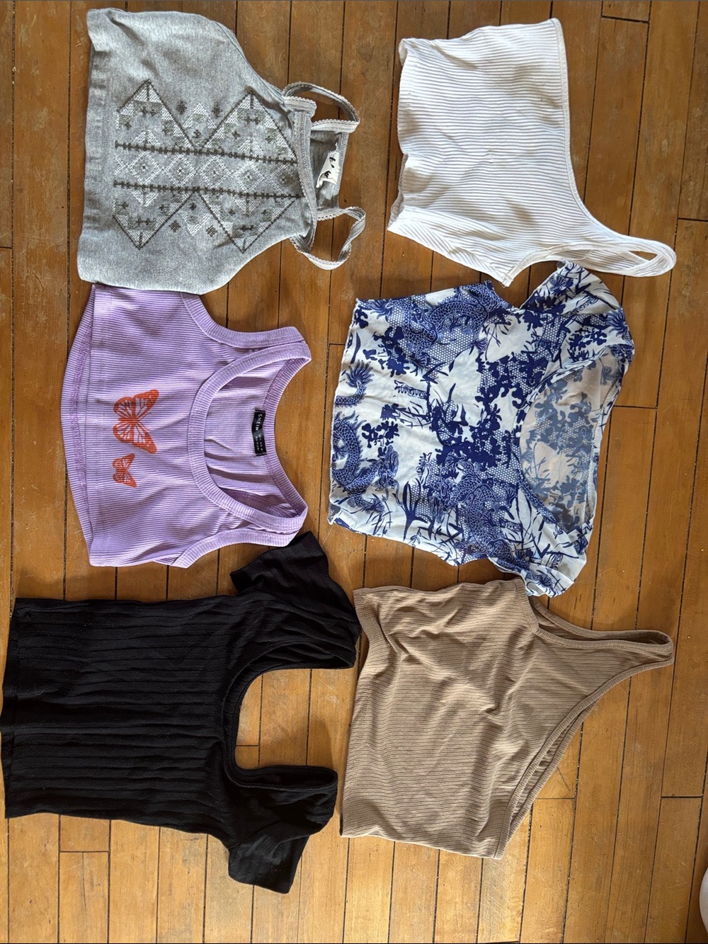 EUC 5 Juniors Crop Tops,2 One Shoulder Tank, and Mesh Baby Tee Top